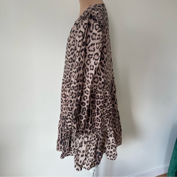 GENERATION LOVE Rumi Leopard Print Long Sleeve Ruffle Cotton Mini Dress EUC Sz S - Picture 7 of 12